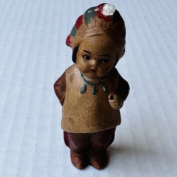 Native American Indian Doll German Hertwig Bisque Porcelain Headdress‎ 2.75" H - Picture 6 of 11